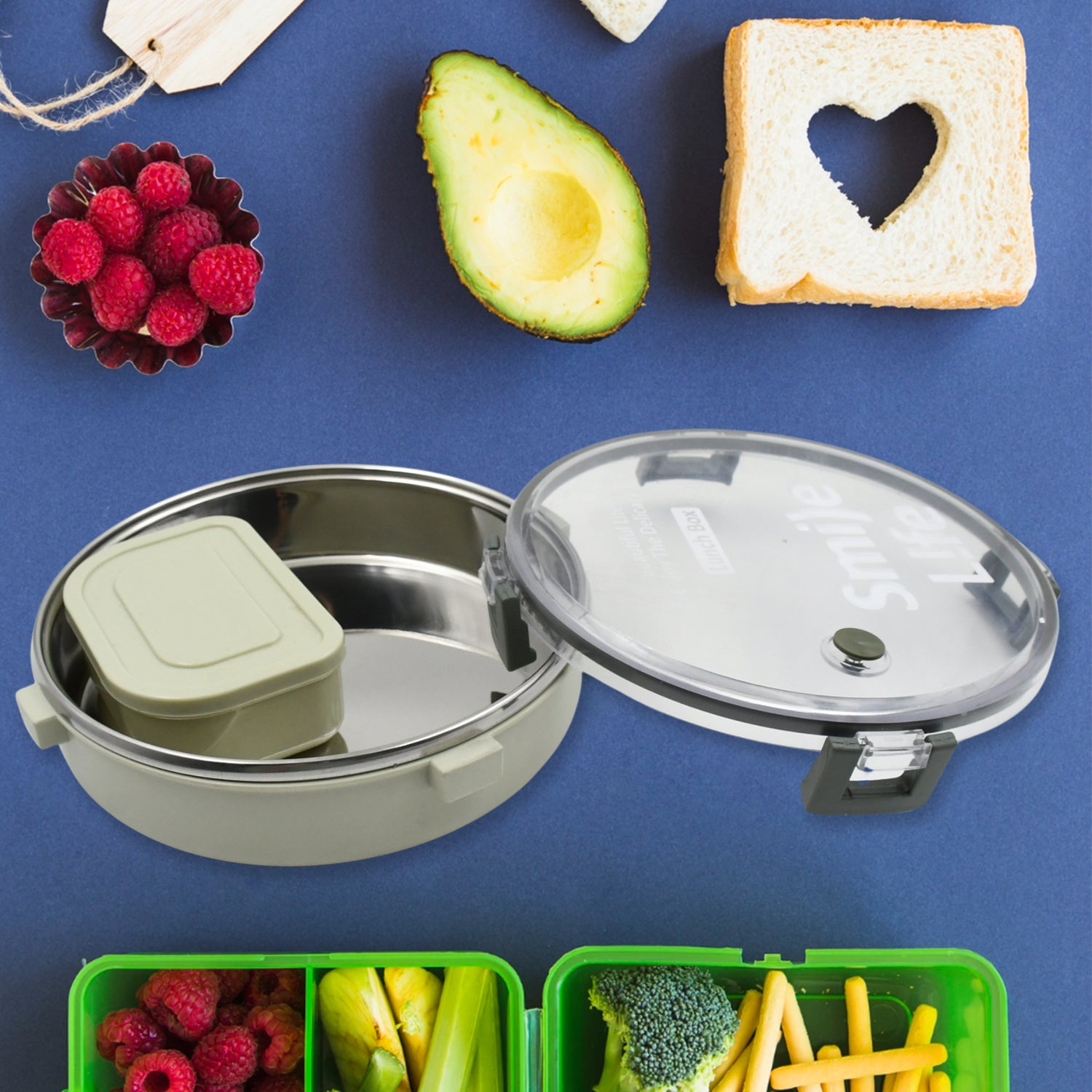 5584 Miracle Stainless Steel Round Lunch Box With Small Plastic Box Insert Leak Proof Lunch Box With Transparent Lid Lunch Box For Kids  Adults For School Office (450 Ml + 250 Ml Approx) 5584 Miracle Stainless Steel Round Lunch Box With Small Plastic Box Insert Leak Proof Lunch Box With Transparent Lid Lunch Box For Kids  Adults For School Office (450 Ml + 250 Ml Approx)